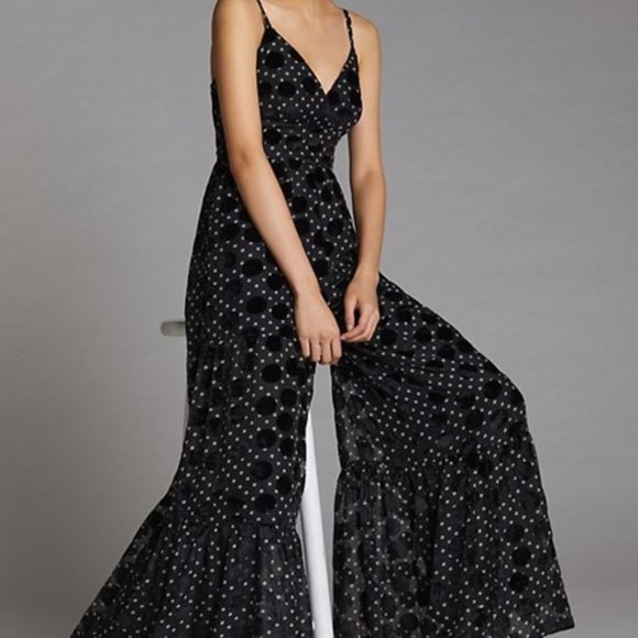 Anthropologie Pants - Anthropologie X Hutch Flounced Velvet Wide-Leg Jumpsuit